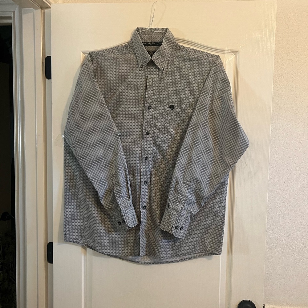 Wrangler Men's Gray Geometric Button Down Shirt